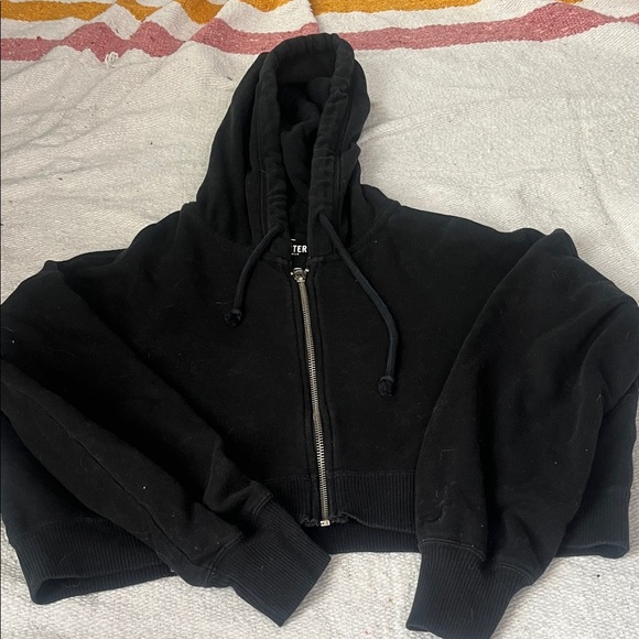 Hollister Black Zip-Up Hoodie Cropped - Picture 1 of 3
